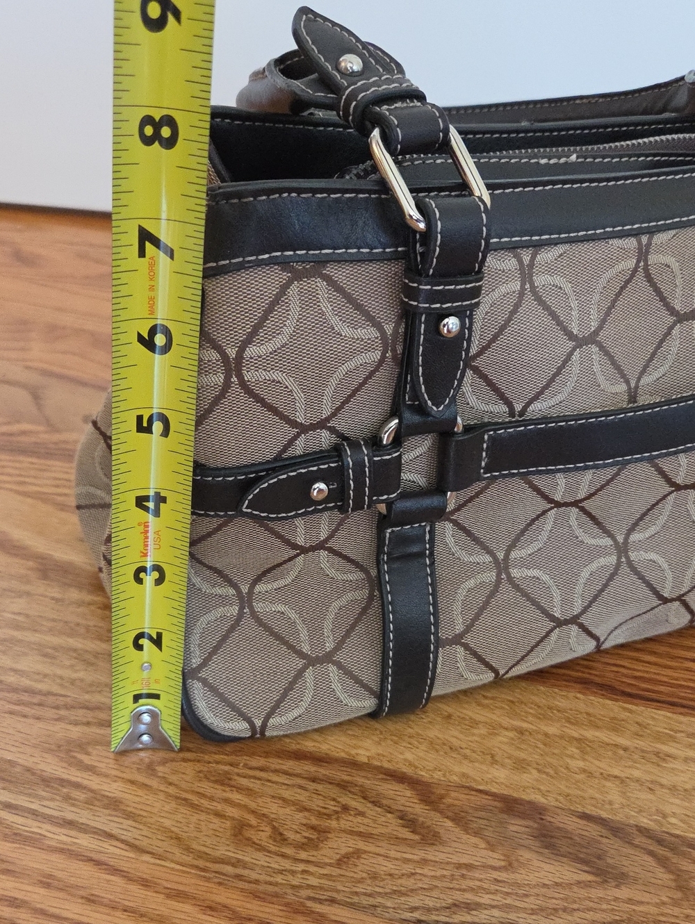Vtg Nine West Beige Patterned Satchel/ Over Shoulder Bag with Dark Brown Trim - Picture 10 of 15
